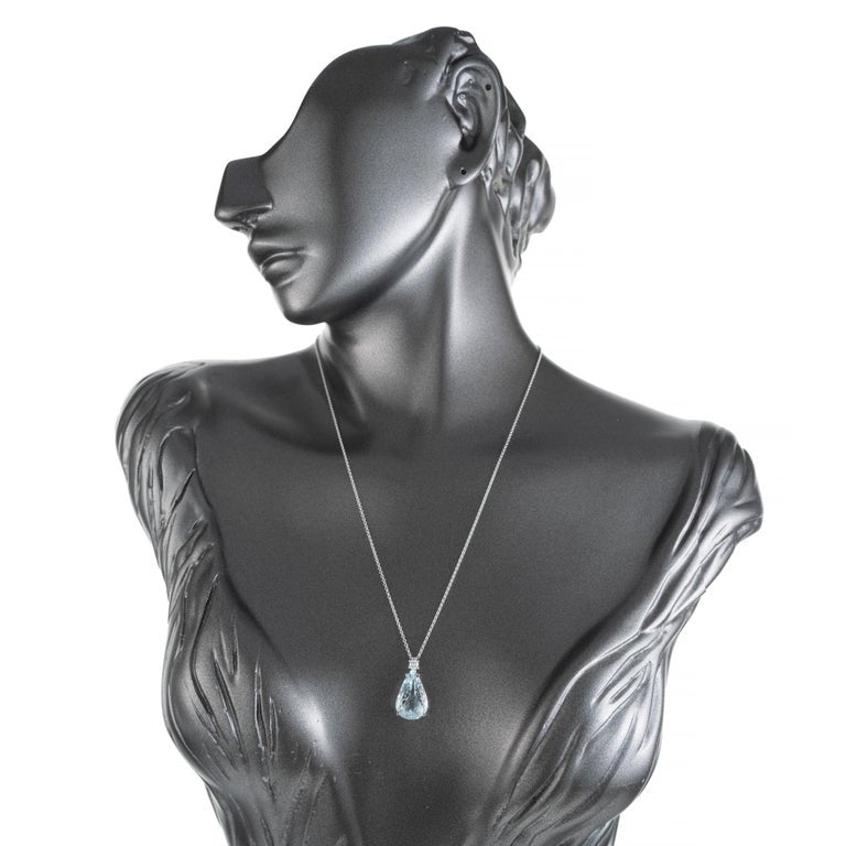 Peter Suchy 6.98 Carat Aquamarine Diamond White Gold Pendant Necklace – image 5