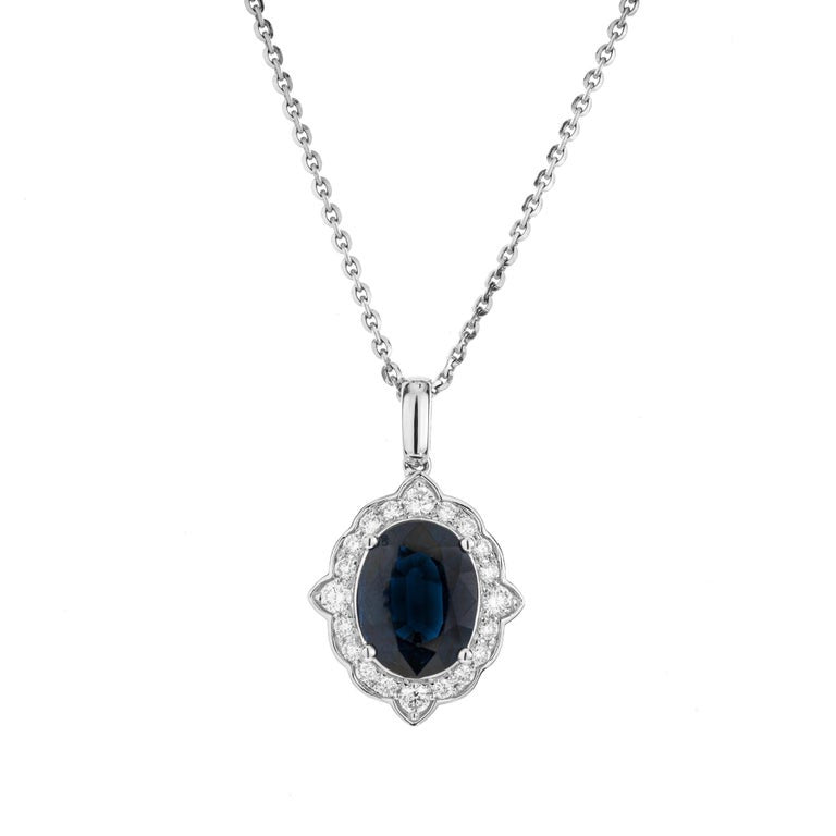 Peter Suchy GIA Certified 4.16 Carat Sapphire Diamond Gold Pendant Necklace – image 2