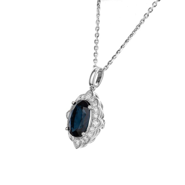 Peter Suchy GIA Certified 4.16 Carat Sapphire Diamond Gold Pendant Necklace – image 3