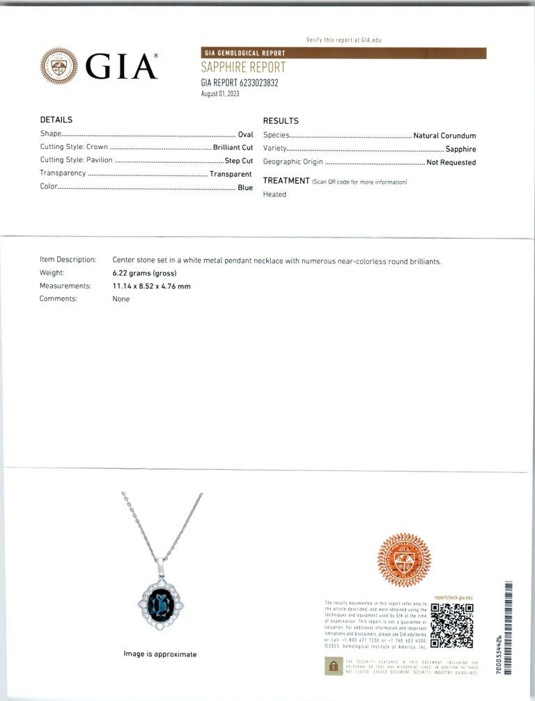 Peter Suchy GIA Certified 4.16 Carat Sapphire Diamond Gold Pendant Necklace – image 4