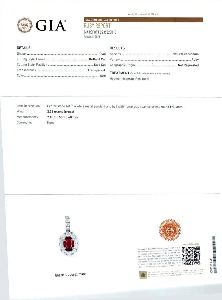 Peter Suchy GIA Certified 1.32 Carat Ruby Diamond White Gold Pendant Necklace – image 3