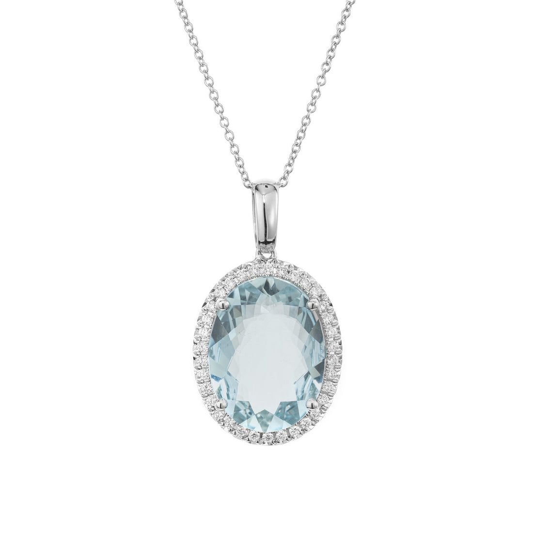 6.09 Carat Oval Aquamarine Diamond Halo Pendant Necklace – image 2