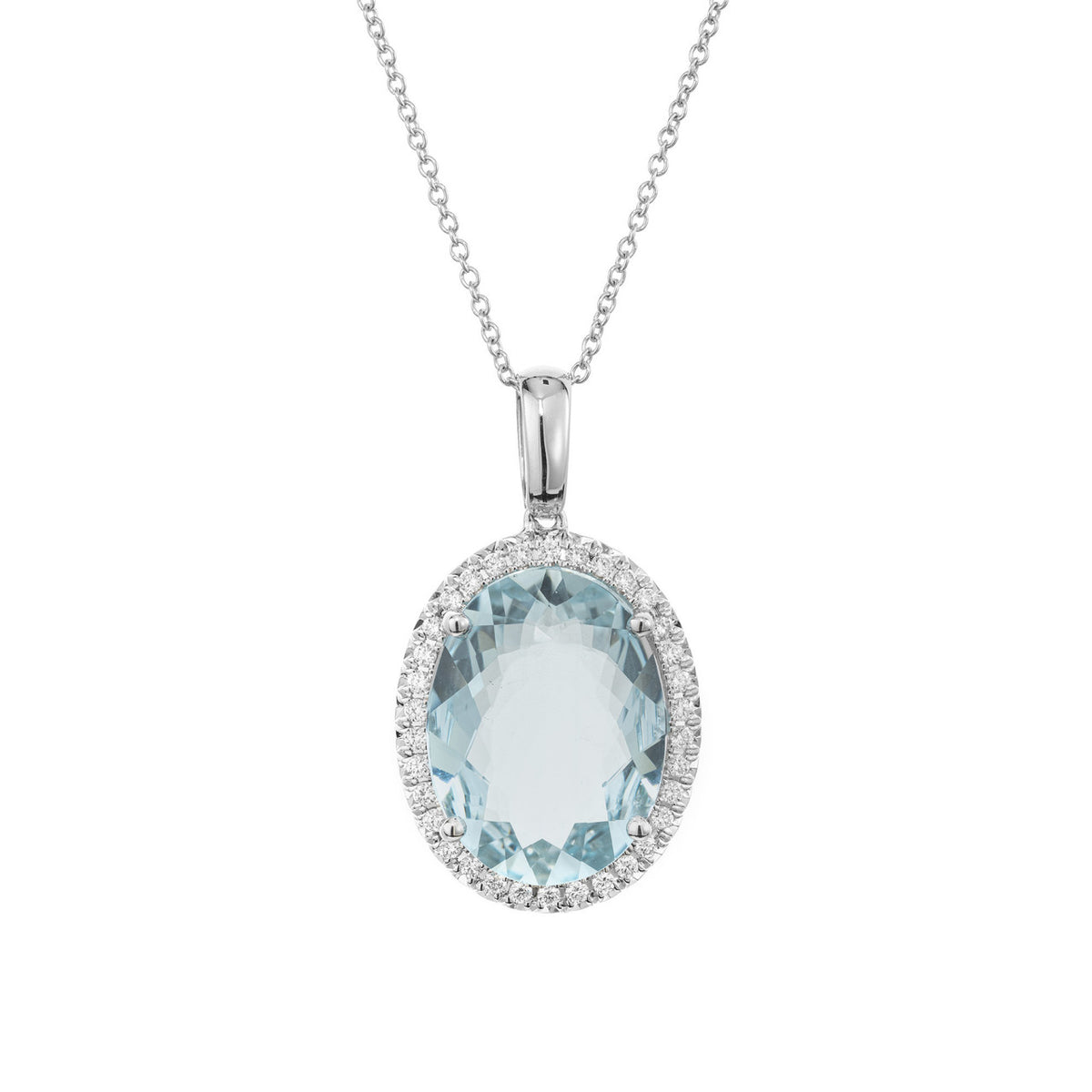 6.09 Carat Oval Aquamarine Diamond Halo Pendant Necklace – image 2
