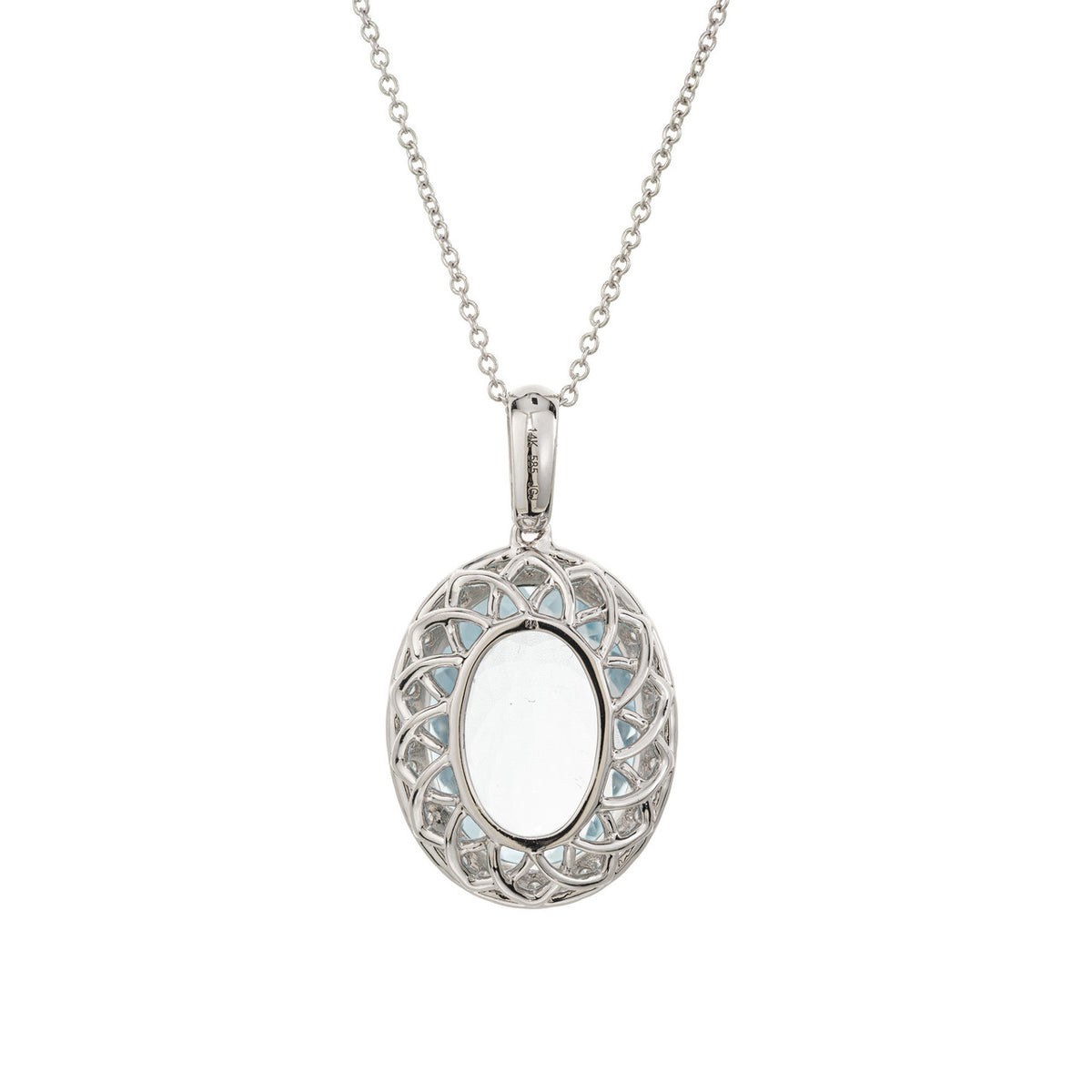 6.09 Carat Oval Aquamarine Diamond Halo Pendant Necklace – image 3