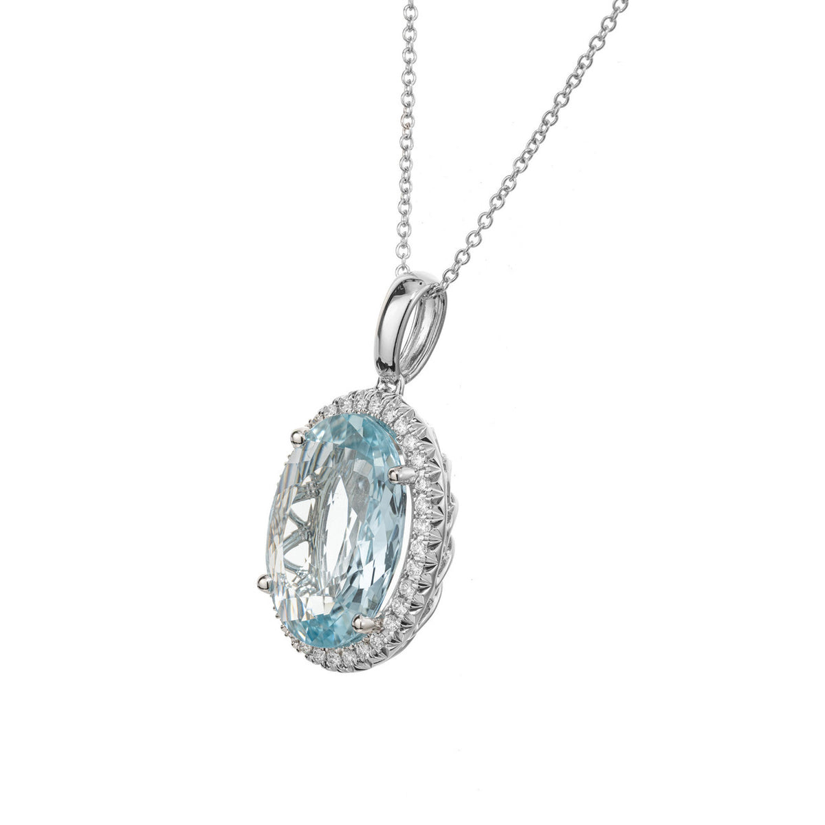 6.09 Carat Oval Aquamarine Diamond Halo Pendant Necklace – image 4