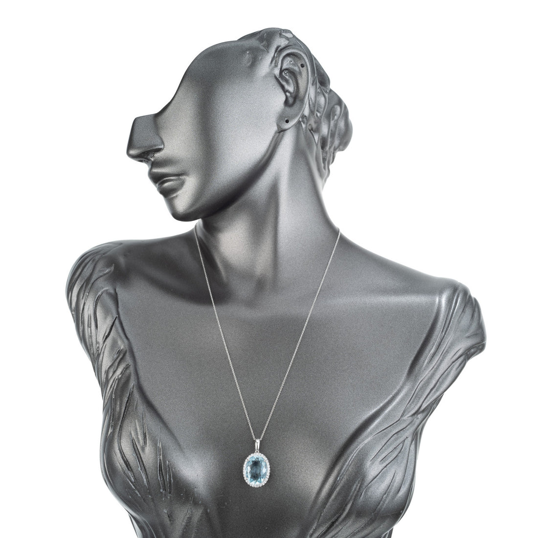 6.09 Carat Oval Aquamarine Diamond Halo Pendant Necklace – image 7