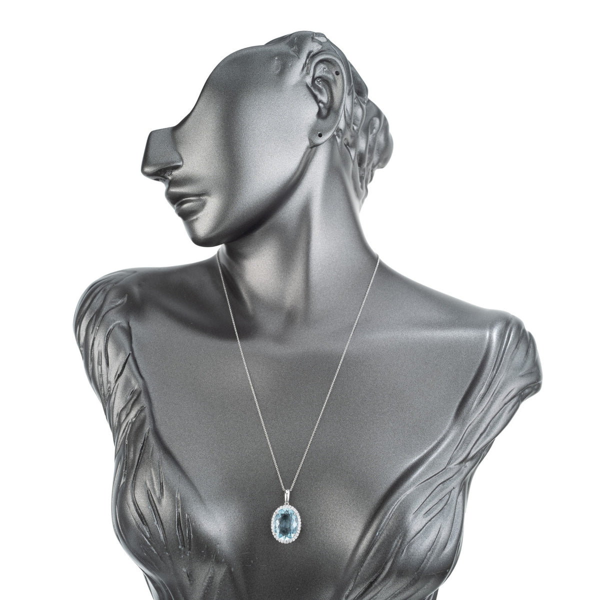 6.09 Carat Oval Aquamarine Diamond Halo Pendant Necklace – image 7