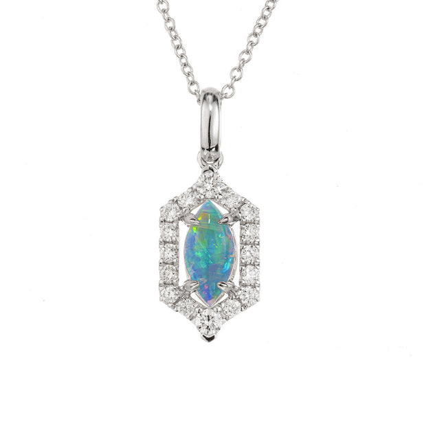 Peter Suchy .33 Carat Red Flash Opal Diamond White Gold Pendant Necklace