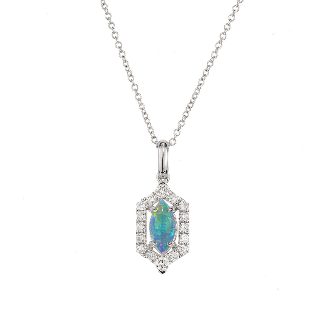 Peter Suchy .33 Carat Red Flash Opal Diamond White Gold Pendant Necklace – image 2