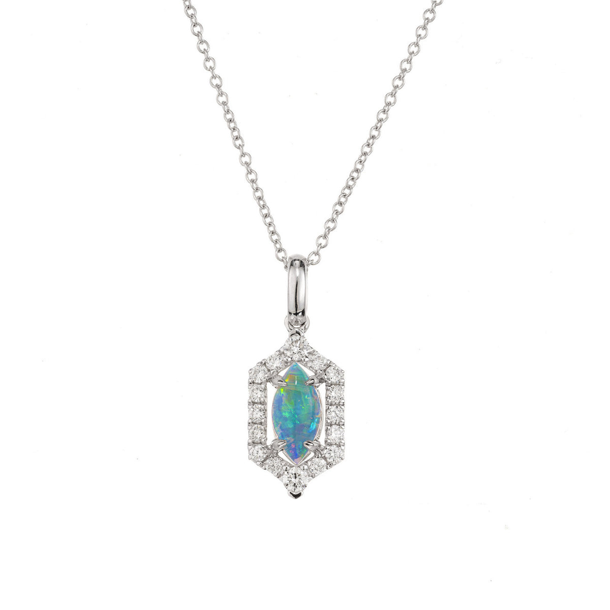 Peter Suchy .33 Carat Red Flash Opal Diamond White Gold Pendant Necklace – image 2