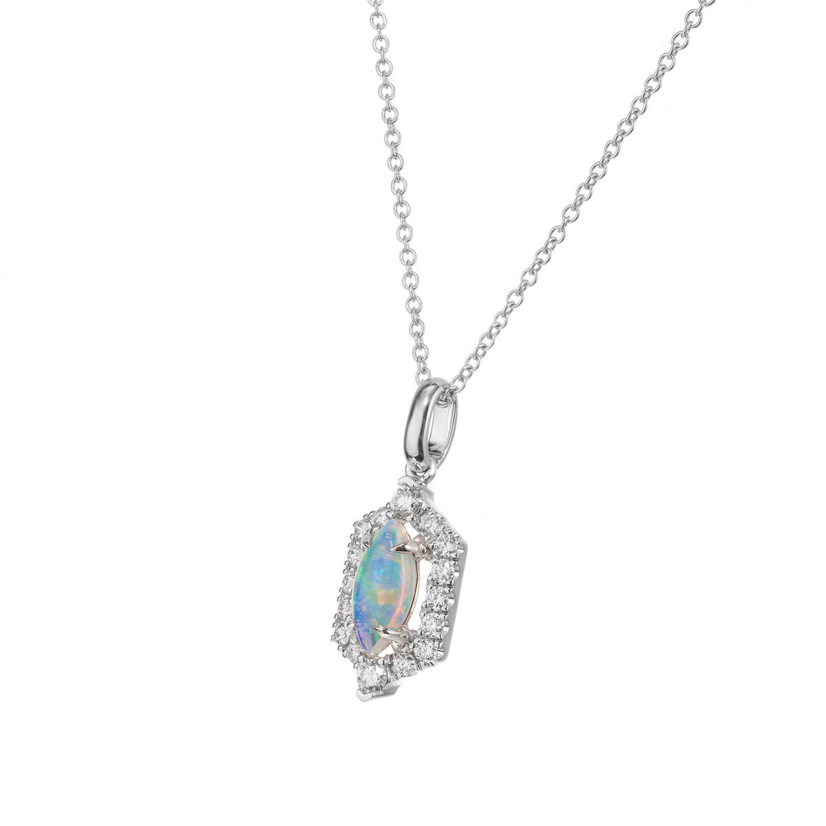 Peter Suchy .33 Carat Red Flash Opal Diamond White Gold Pendant Necklace – image 3