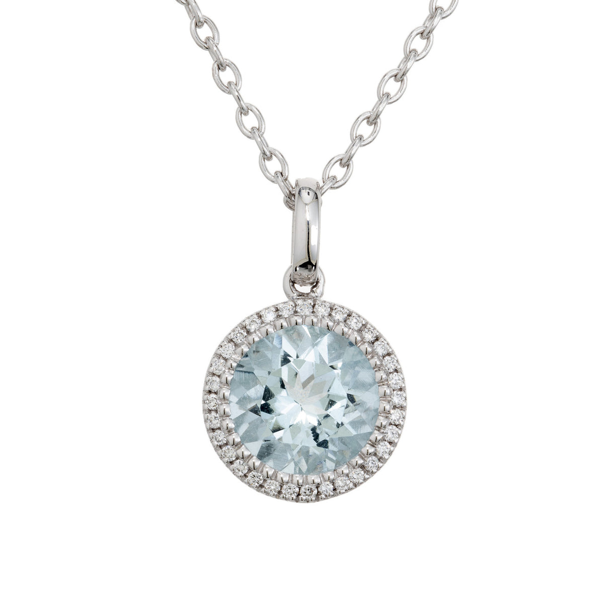 Peter Suchy 1.50 Carat Aquamarine Diamond Halo Pendant Neckalce