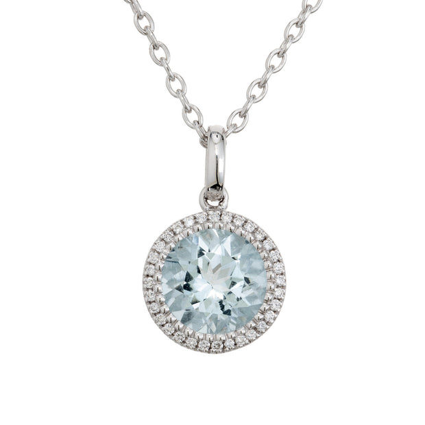 Peter Suchy 1.50 Carat Aquamarine Diamond Halo Pendant Neckalce