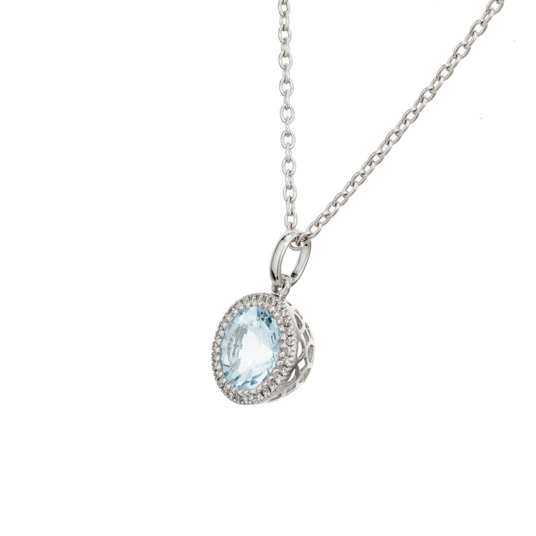 Peter Suchy 1.50 Carat Aquamarine Diamond Halo Pendant Neckalce – image 3