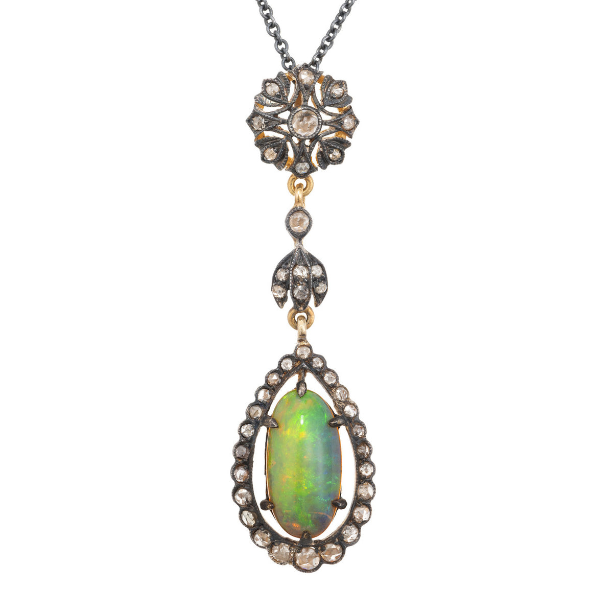 2.00 Carat Opal Diamond Two Tone Pendant Necklace