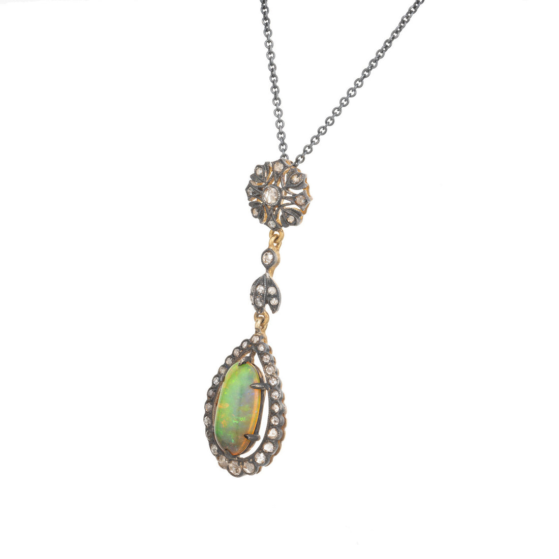 2.00 Carat Opal Diamond Two Tone Pendant Necklace – image 3
