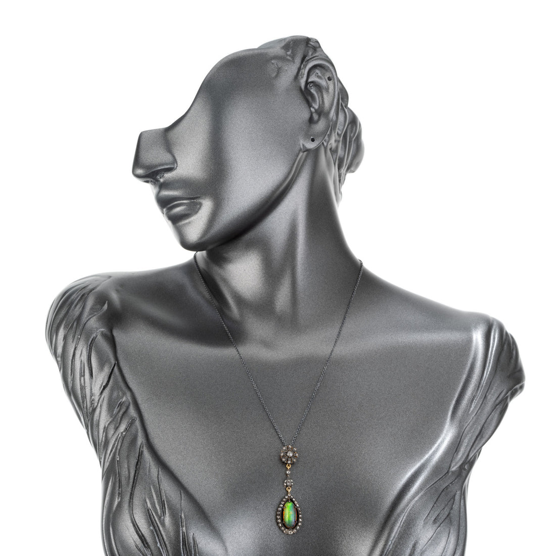 2.00 Carat Opal Diamond Two Tone Pendant Necklace – image 5