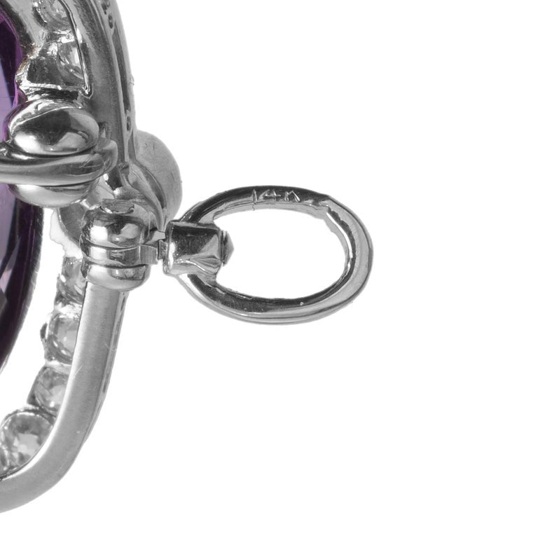 29.54 Carat Cushion Cut Amethyst Diamond Halo Platinum Art Deco Pendant Brooch – image 4