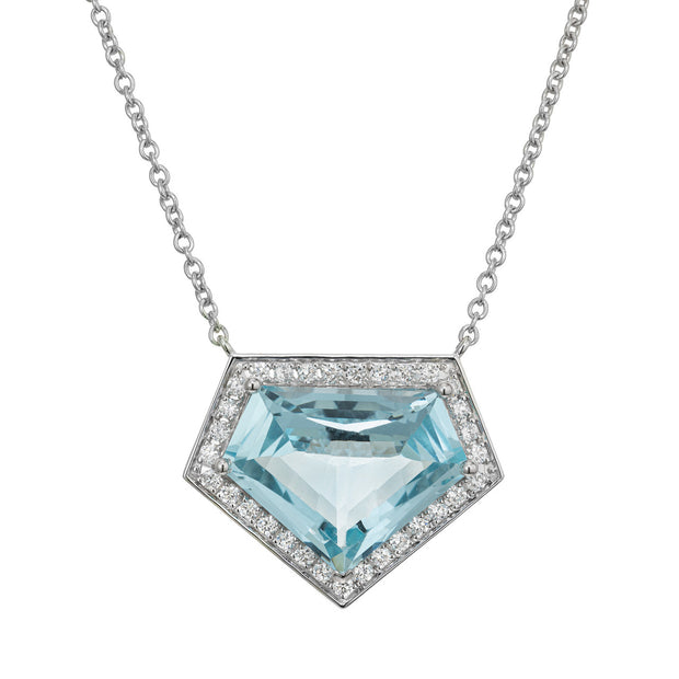 Peter Suchy 10.04 Carat Aquamarine Diamond Halo White Gold Pendant Necklace