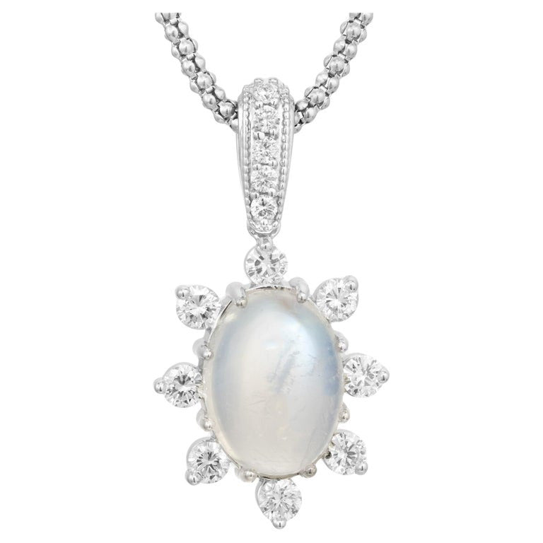Peter Suchy 5.4 Carat Oval Moonstone Diamond White Gold Pendant Necklace