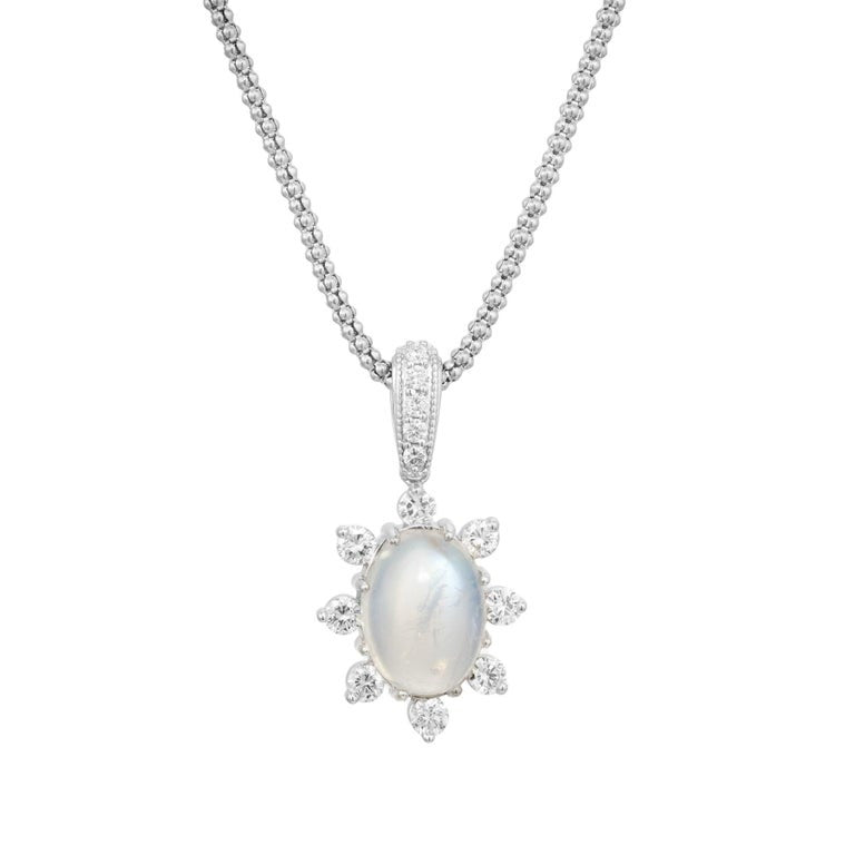 Peter Suchy 5.4 Carat Oval Moonstone Diamond White Gold Pendant Necklace – image 2