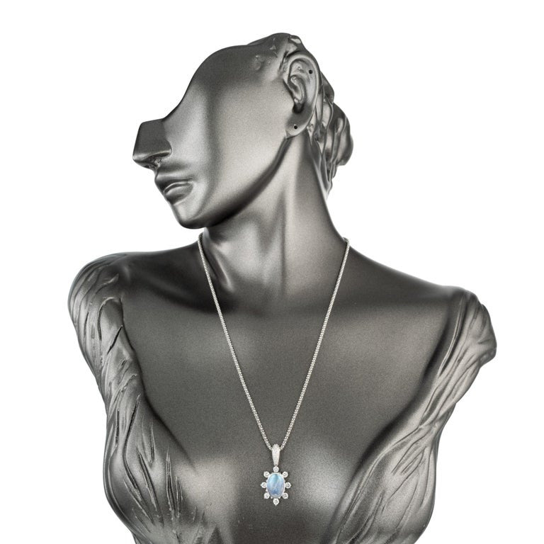 Peter Suchy 5.4 Carat Oval Moonstone Diamond White Gold Pendant Necklace – image 6