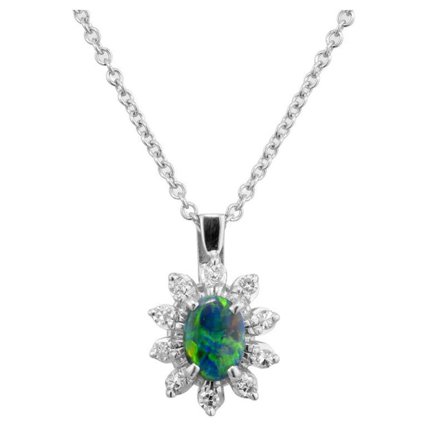 Peter Suchy .43 Carat Black Opal Diamond White Gold Pendant Necklace