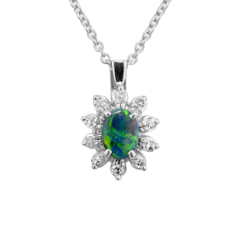 Peter Suchy .43 Carat Black Opal Diamond White Gold Pendant Necklace – image 2