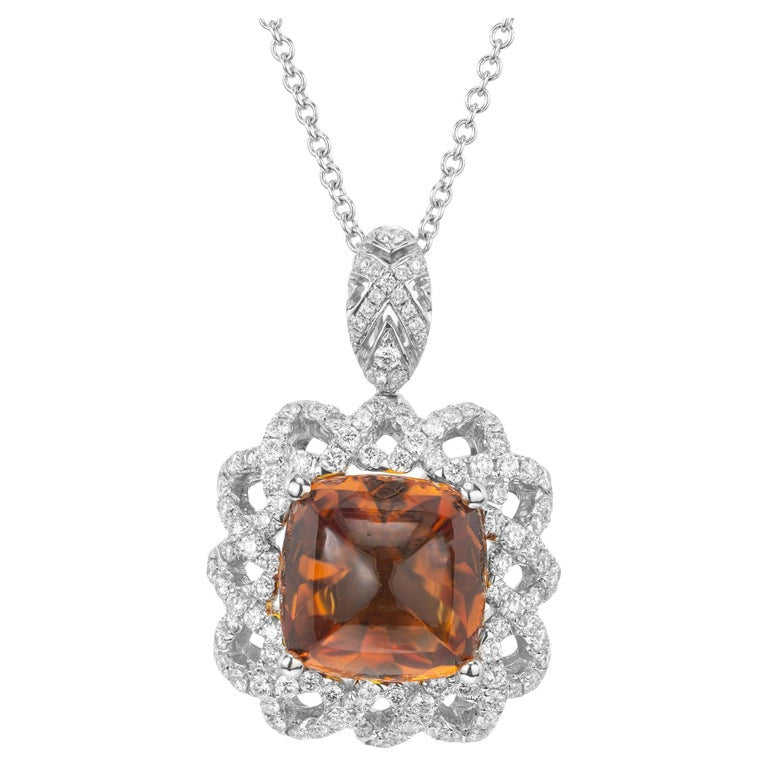 Spark 4.5 Carat Cushion Cut Citrine Diamond Halo White Gold Pendant Necklace