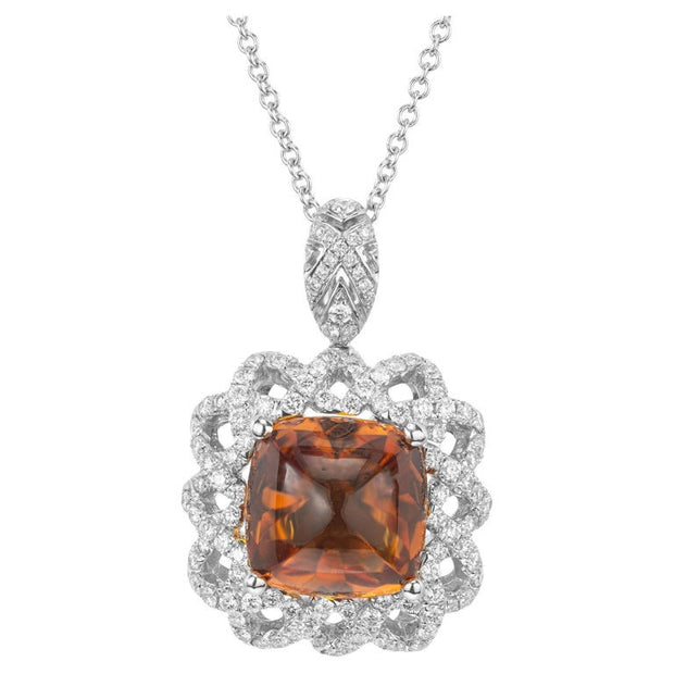 Spark 4.5 Carat Cushion Cut Citrine Diamond Halo White Gold Pendant Necklace