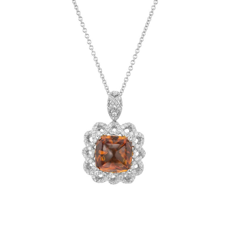 Spark 4.5 Carat Cushion Cut Citrine Diamond Halo White Gold Pendant Necklace – image 2