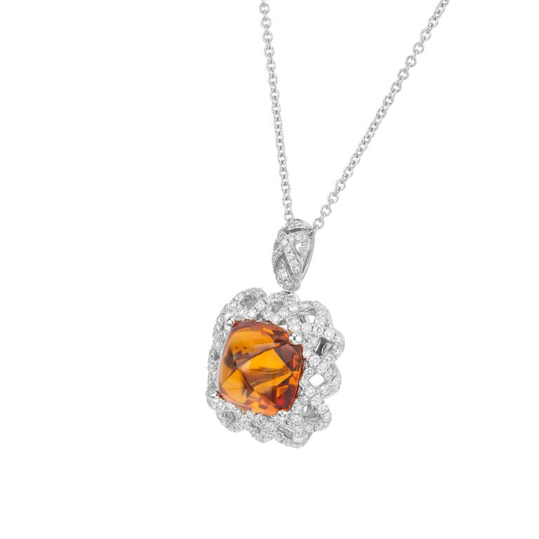 Spark 4.5 Carat Cushion Cut Citrine Diamond Halo White Gold Pendant Necklace – image 3