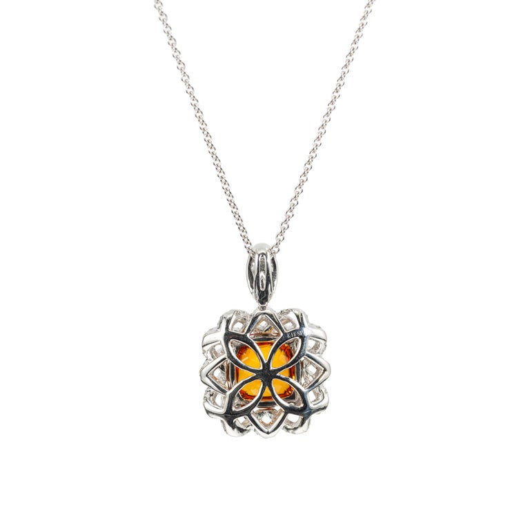 Spark 4.5 Carat Cushion Cut Citrine Diamond Halo White Gold Pendant Necklace – image 4
