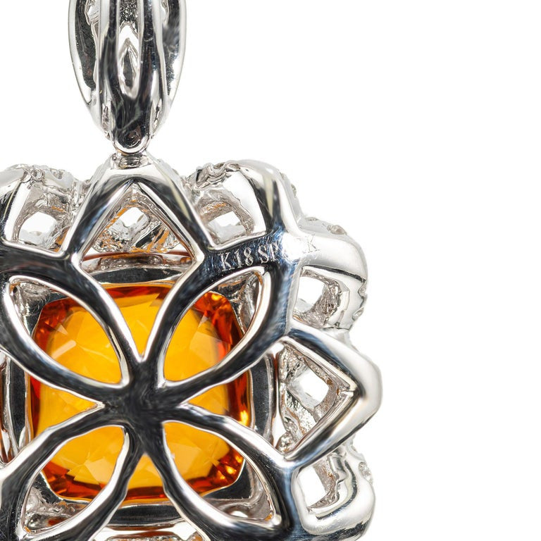 Spark 4.5 Carat Cushion Cut Citrine Diamond Halo White Gold Pendant Necklace – image 7