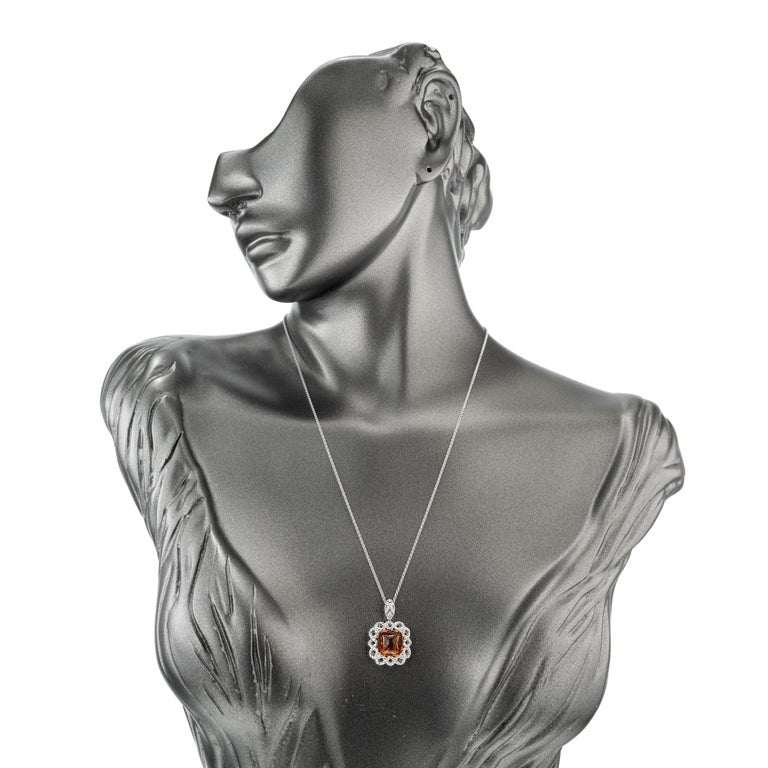 Spark 4.5 Carat Cushion Cut Citrine Diamond Halo White Gold Pendant Necklace – image 8