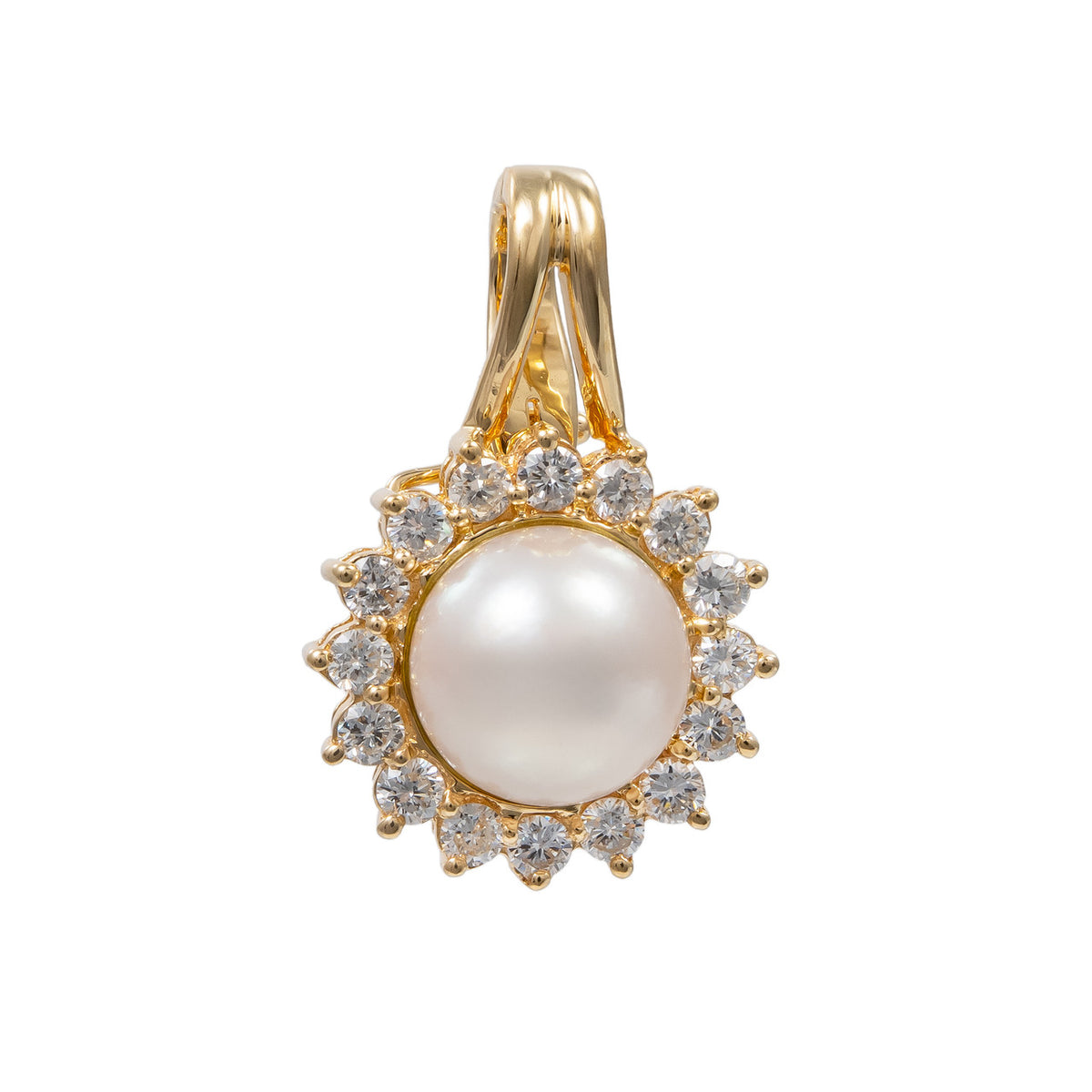 .40 Carat Diamond Pearl Yellow Gold Pendant Enhancer