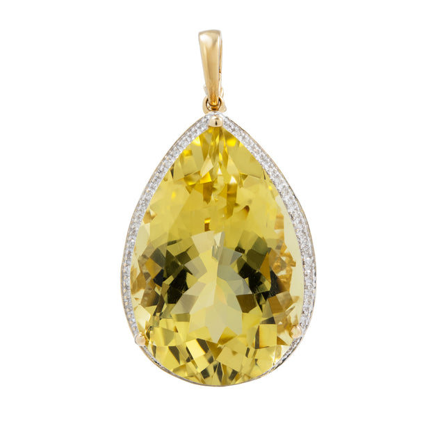 .22 Carat Diamond Prasolite Quartz Yellow Gold Pendant