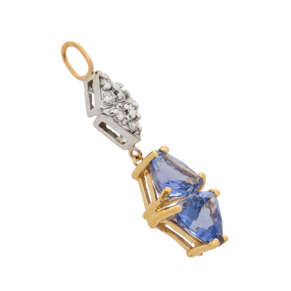 1.94 Carat Tanzanite Diamond Two Tone Gold Pendant – image 4