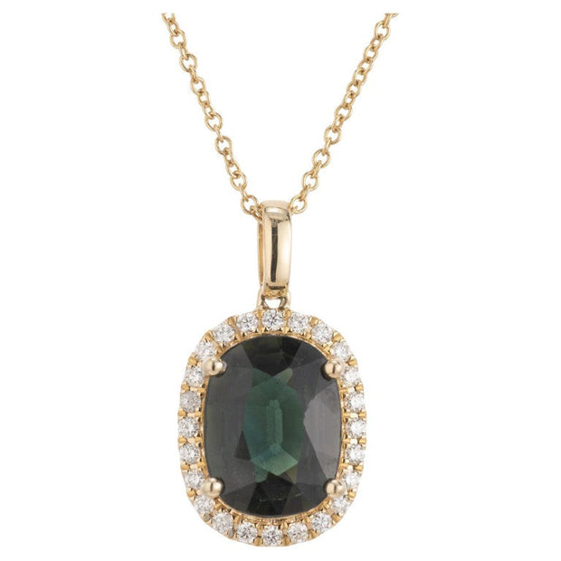 Peter Suchy GIA Certified 2.64 Carat Sapphire Diamond Halo Pendant Necklace
