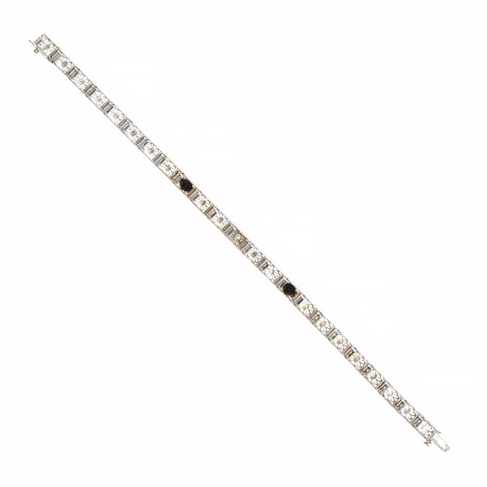 Art Deco .25 Carat Diamond Onyx White Gold Filagree Bracelet – image 3