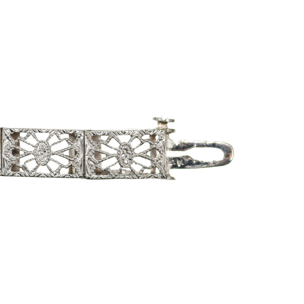 Art Deco .25 Carat Diamond Onyx White Gold Filagree Bracelet – image 5