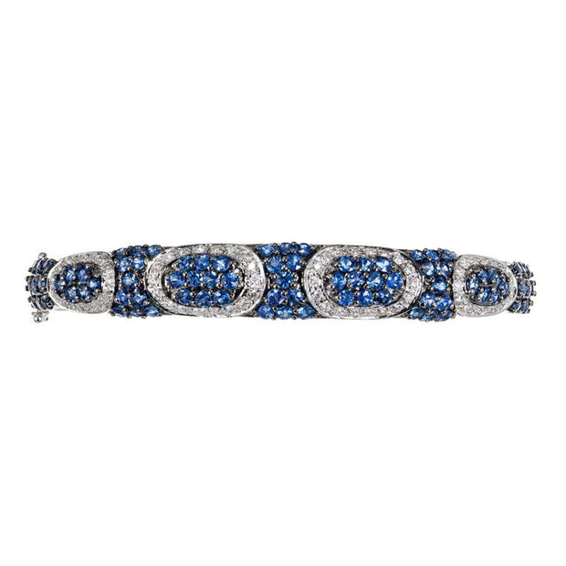 Bellari 4.15 Carat Blue Sapphire Diamond White Gold Bangle Bracelet