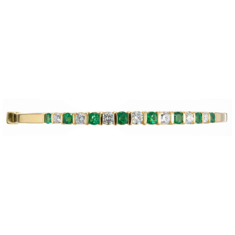 1.20 Carat Emerald Diamond Bar Set Yellow Gold Hinged Bangle Bracelet – image 2