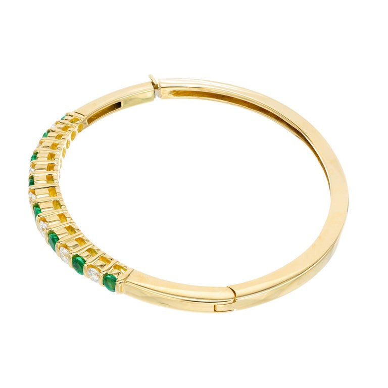 1.20 Carat Emerald Diamond Bar Set Yellow Gold Hinged Bangle Bracelet – image 5