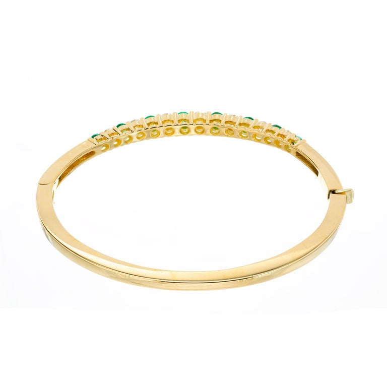 1.20 Carat Emerald Diamond Bar Set Yellow Gold Hinged Bangle Bracelet – image 6