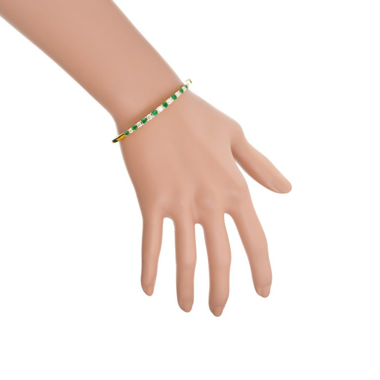 1.20 Carat Emerald Diamond Bar Set Yellow Gold Hinged Bangle Bracelet – image 7