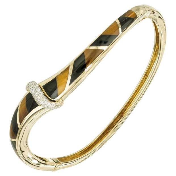 Asch Grossbardt .22 Carat Diamond Tiger Eye Onyx Bangle Bracelet