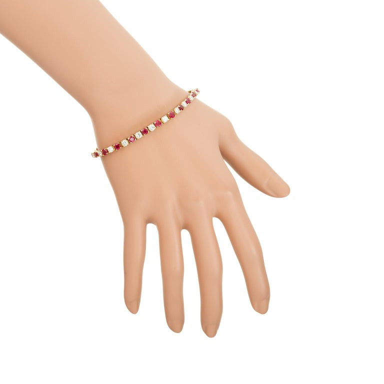 3.85 Carat Round Ruby Diamond Yellow Gold Tennis Bracelet – image 5