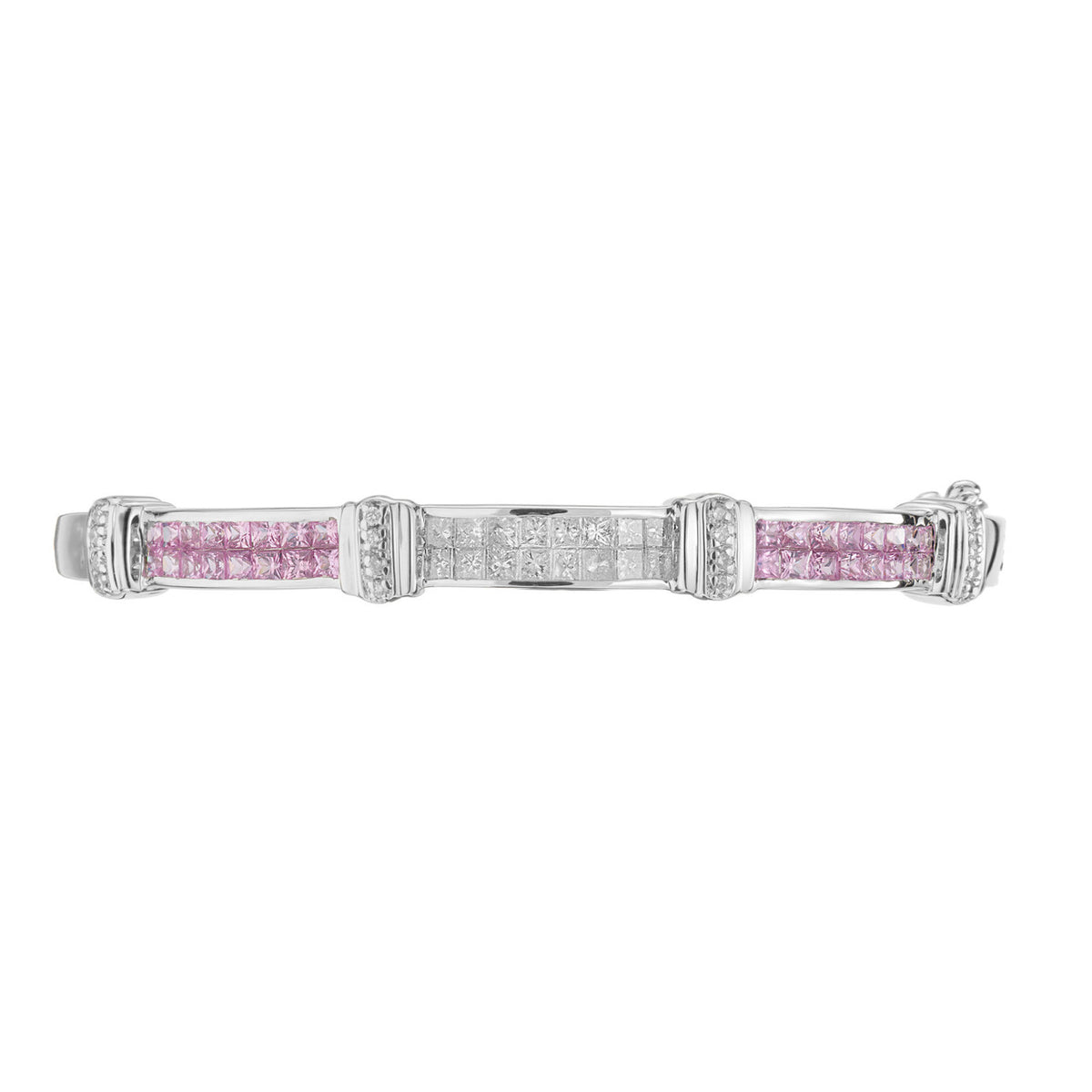 1.75 Carat Pink Sapphire Diamond Two Tone Gold Bangle Bracelet – image 2