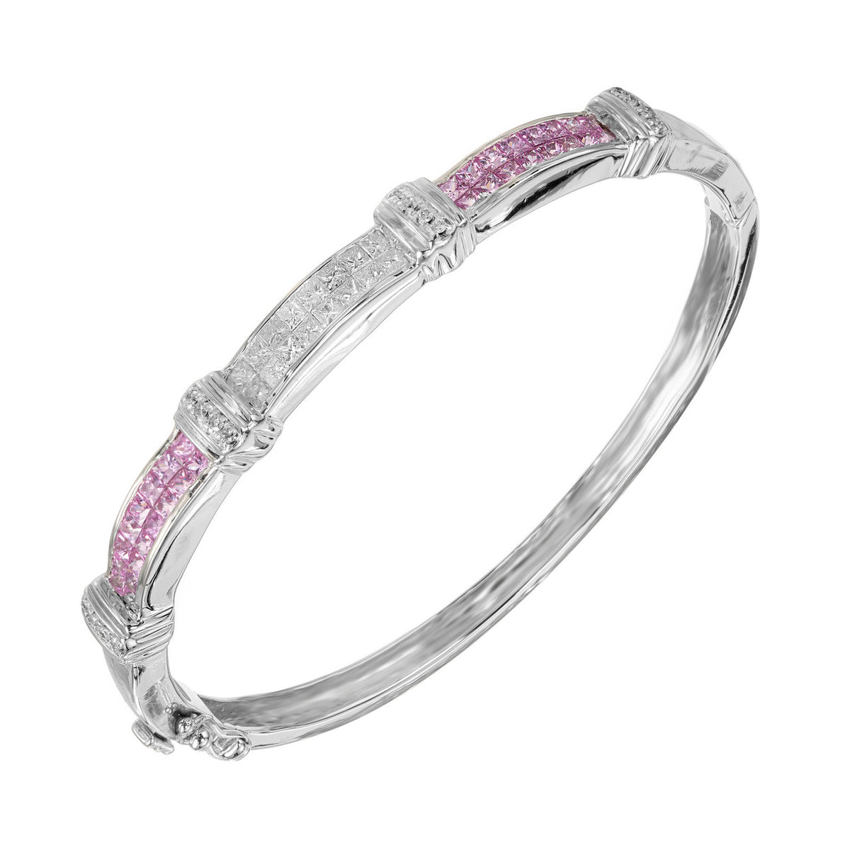 1.75 Carat Pink Sapphire Diamond Two Tone Gold Bangle Bracelet